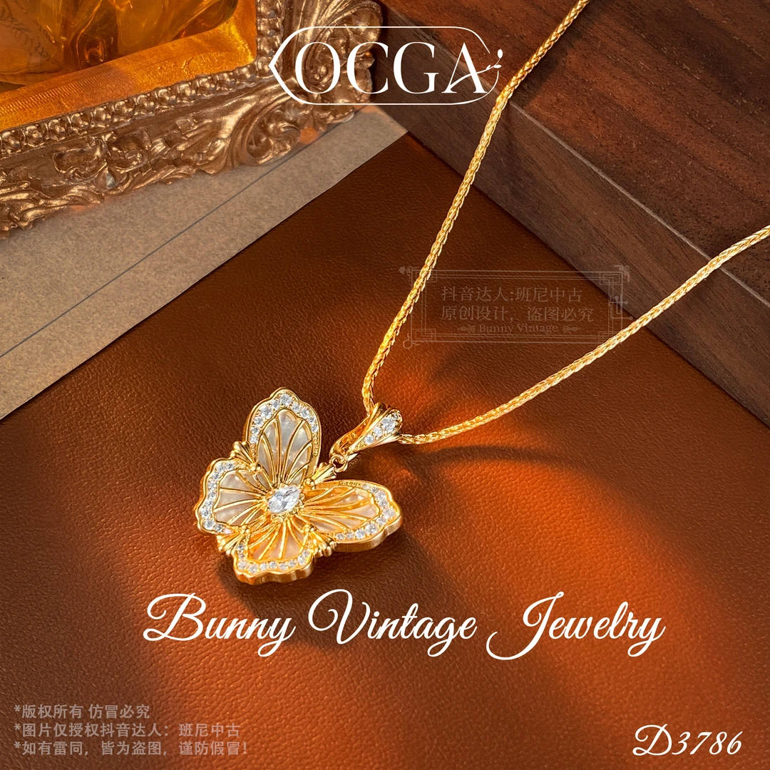 镀K金D3786法★【梦幻春蝶】春OCGA 欧斯伽斯毛衣链