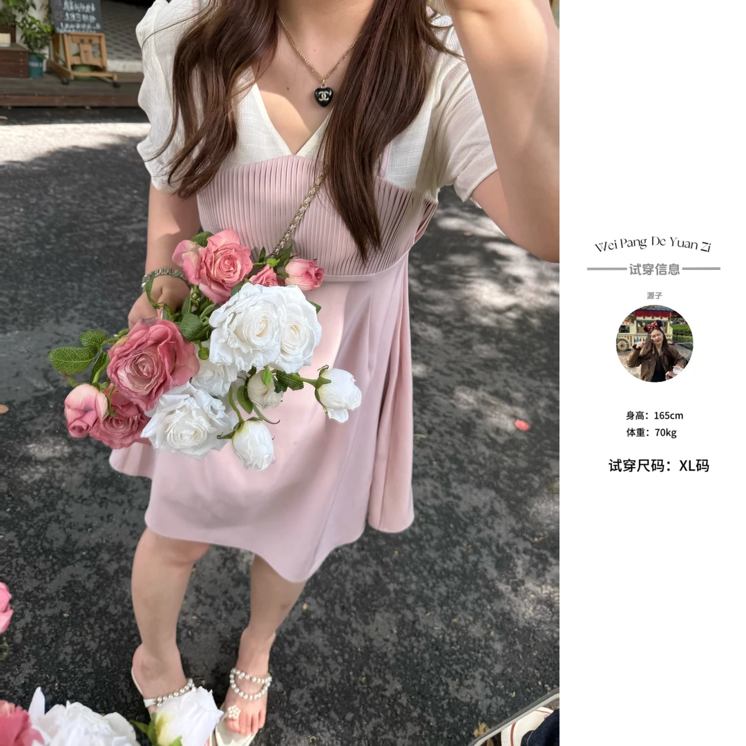 楠序【盛夏告白】源子微胖女装 2025年夏装休闲假两件连衣裙YZ36251