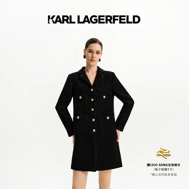 KARL LAGERFELD卡尔拉格斐2024冬季圈圈毛黑色大衣佛爷K27E2951
