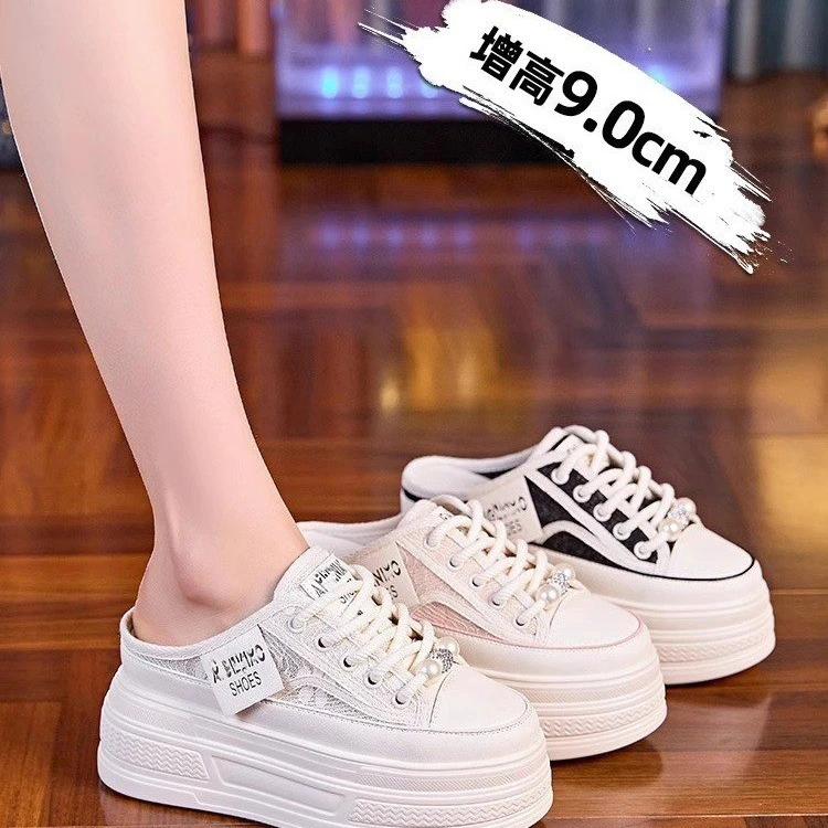 包头半拖鞋女外穿2025新款休闲透气凉拖鞋小个子女款厚底增高女鞋