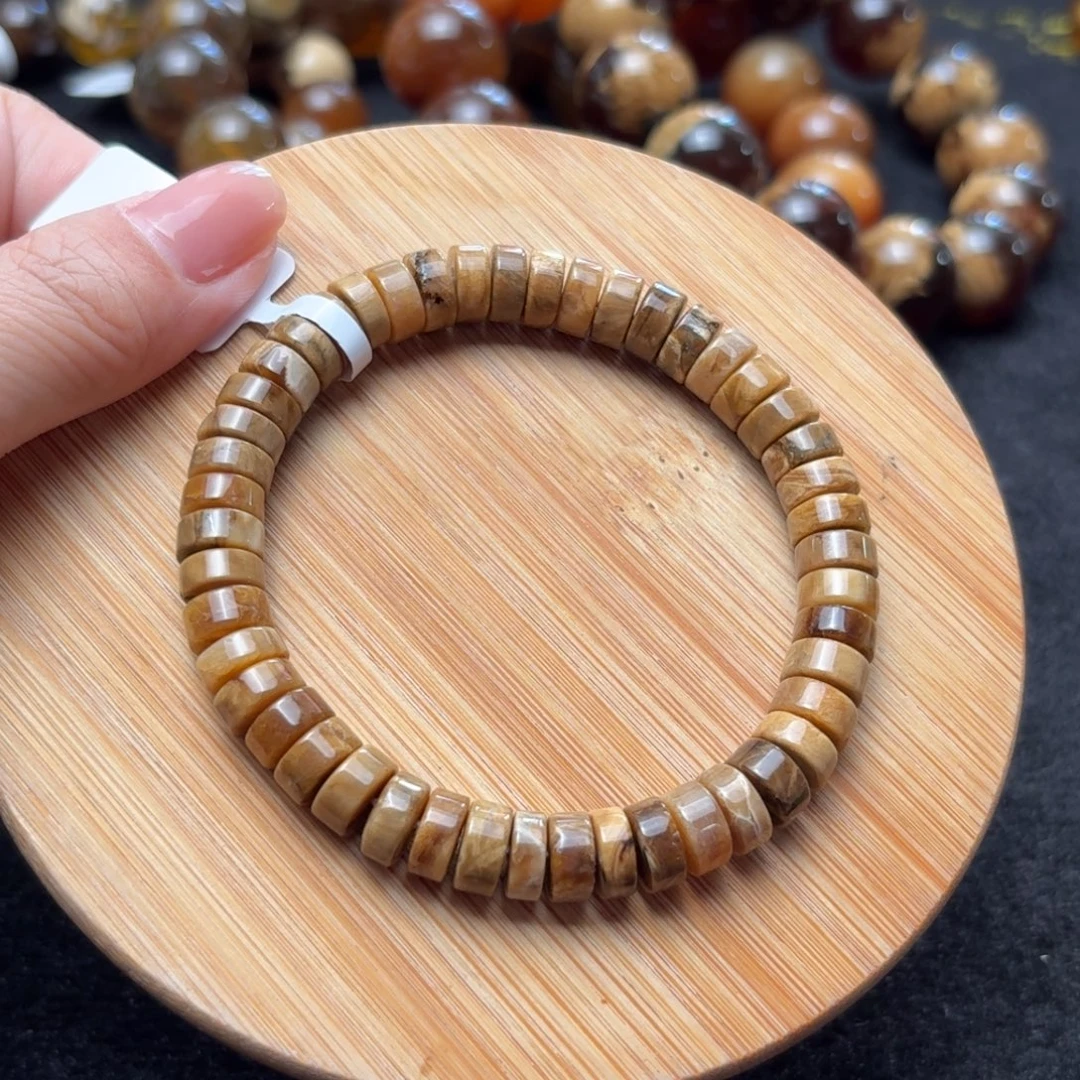 琥珀未镶嵌珠宝奇石8mm奶咖药片珠