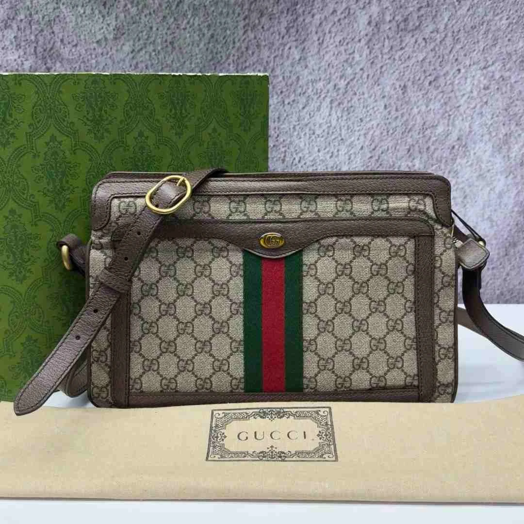 99新 GUCCI/古驰 老花单肩斜挎包 C1192614 2446