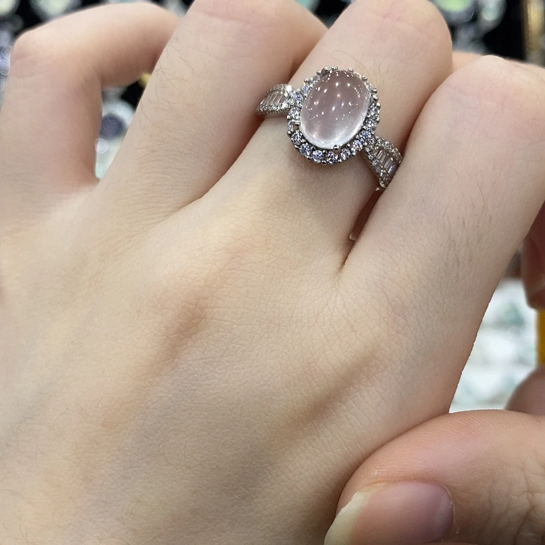 芙蓉石银S925镶嵌戒指