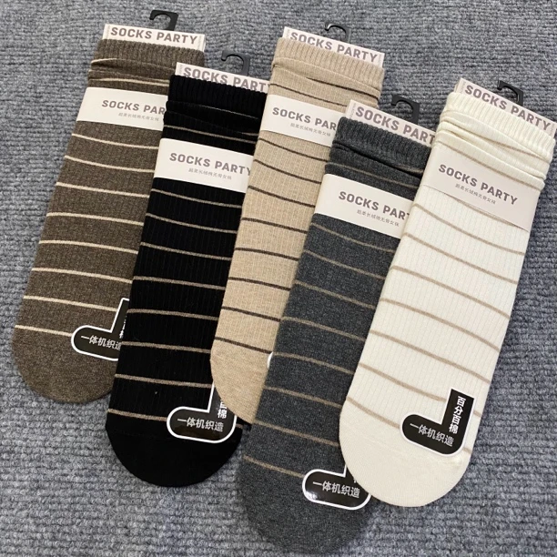 条纹韩系百搭款长绒棉堆堆袜35码一40码