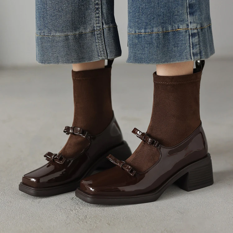 法式玛丽珍小短靴女秋冬2025新款弹力靴真皮靴子马丁靴粗跟瘦瘦靴