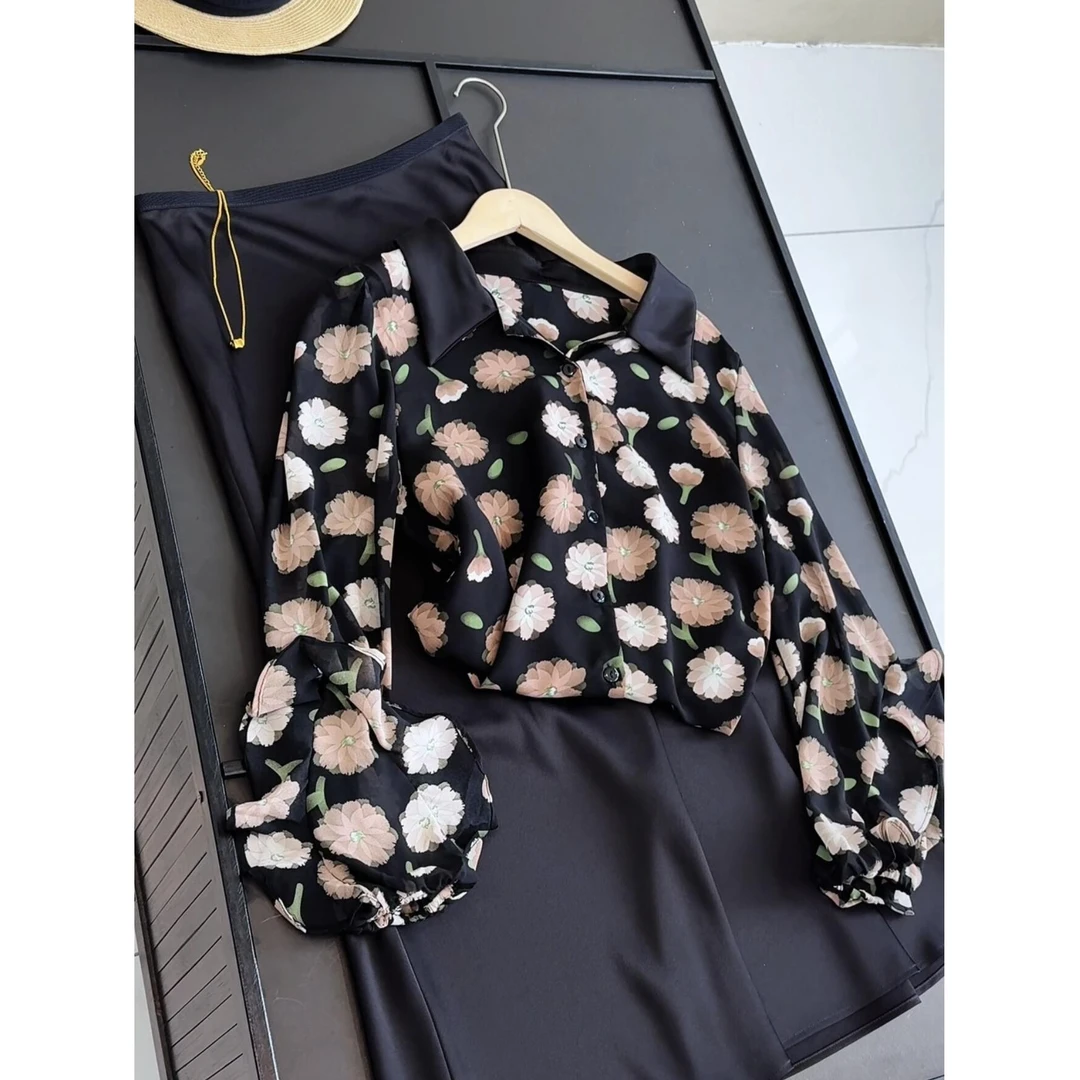 新款碎花雪纺衫长袖漂亮减龄衬衫复古洋气上衣