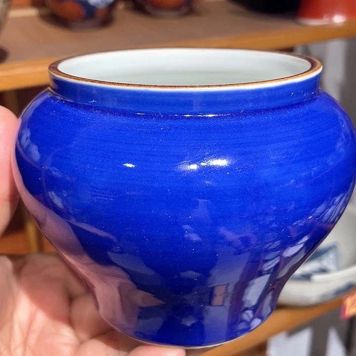 紫砂81平安白凤作蓝釉建水罐子