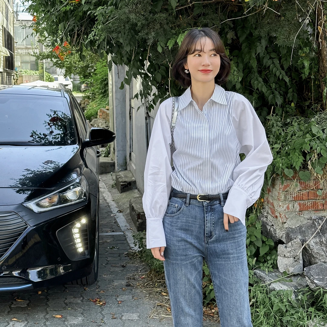 【现货】线条留白撞色条纹衬衫FS305S032