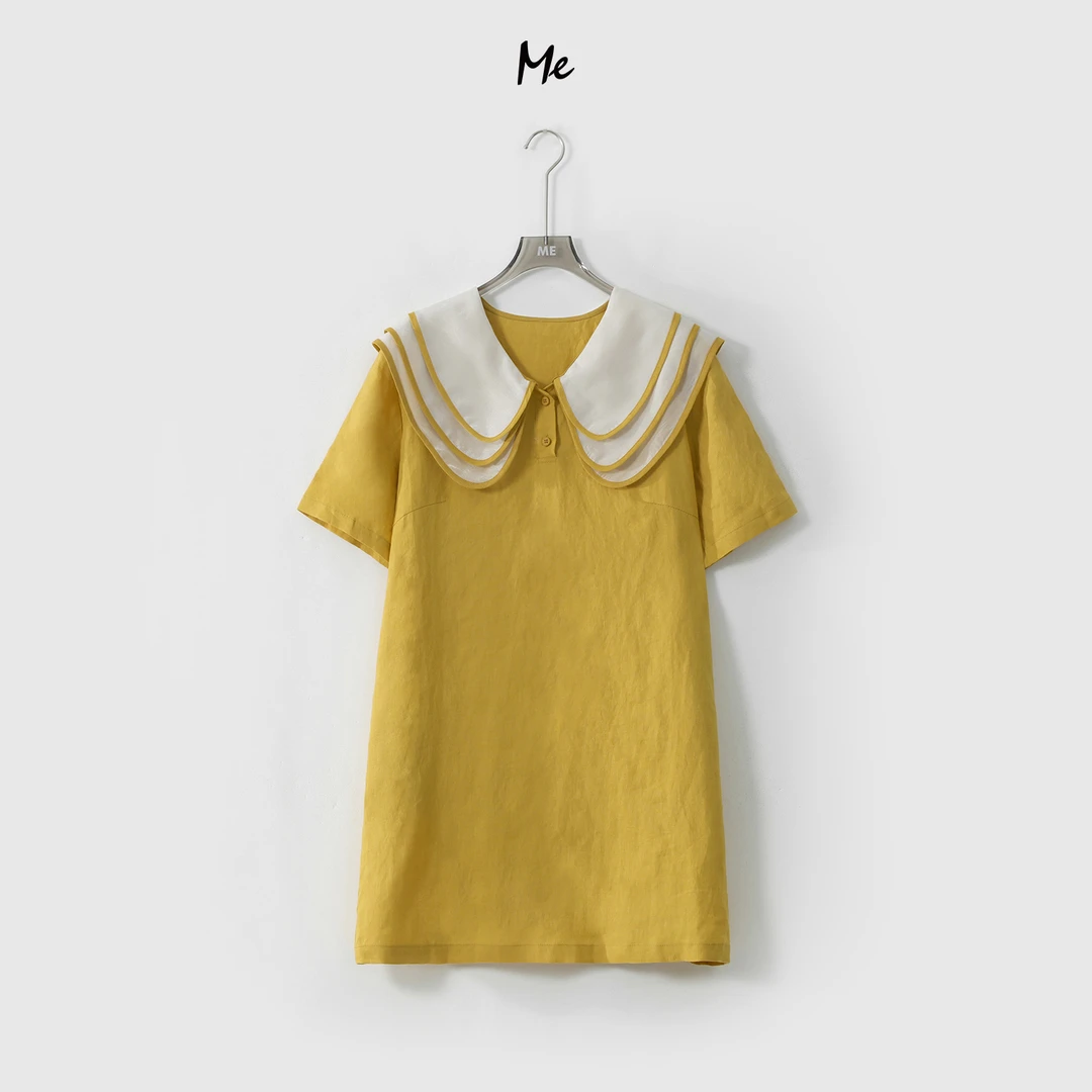 ME【100%亚麻夏梦连衣裙】显瘦舒适层次领时尚一手长裙子MESS4266