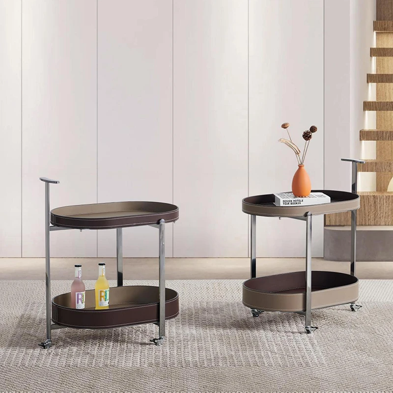 意式客厅沙发边几马鞍皮创意角几轻奢极简边桌小茶几卧室床头桌子