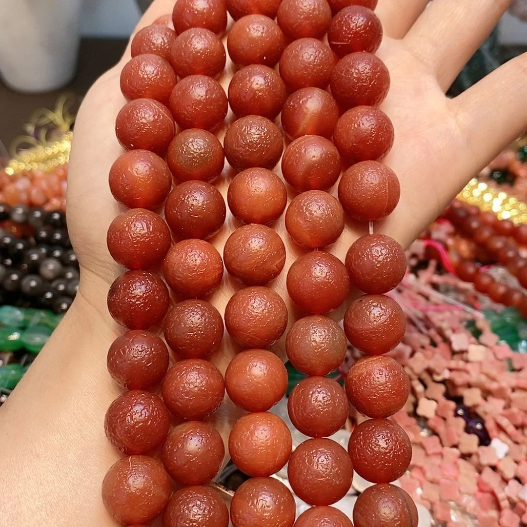 玛瑙/玉髓散珠妮*天然橘皮玛瑙14mm一条