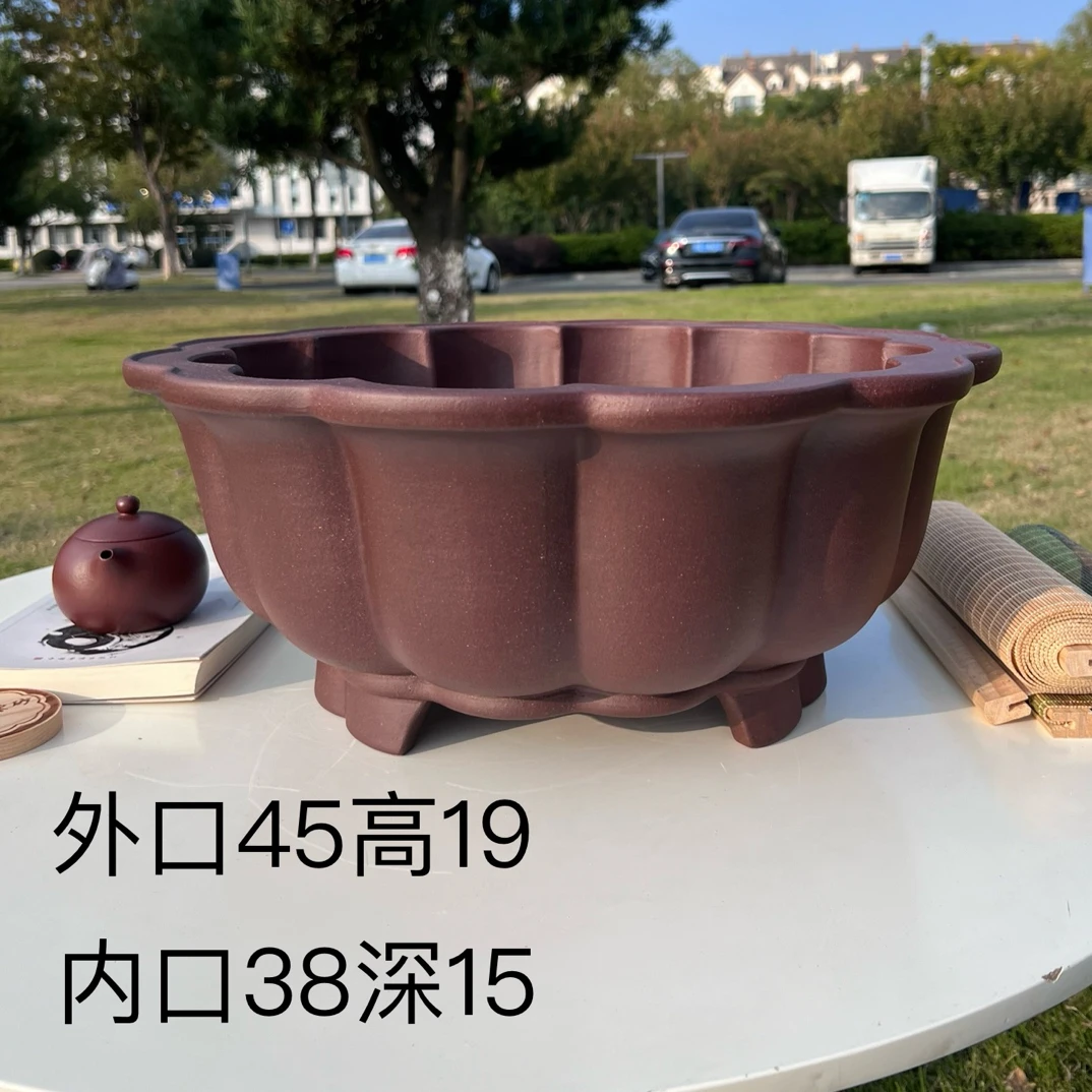 紫砂莲花花盆复古透气适合多种盆景种植室内桌面可用