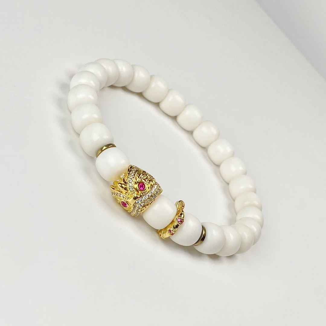 喜檀文玩（醒狮款）原生态白玉菩提9*8MM老型桶珠手串叠搭百搭-725-