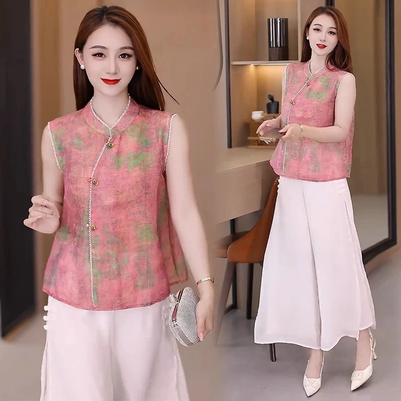 新中式时尚套装女2025夏季新款洋气显瘦国风衬衫阔腿裤气质两件套