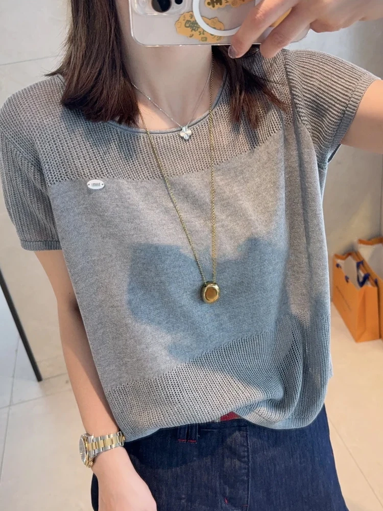 2025夏季新款休闲简约纯色百搭修身显瘦宽松洋气时尚薄款上衣T恤