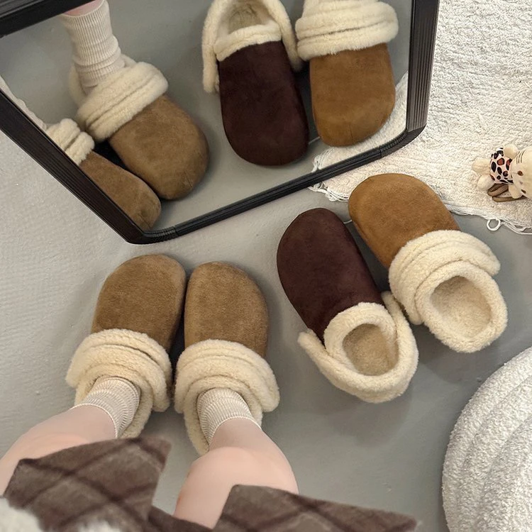 两穿加绒包头拖鞋女2025冬季新款平底毛绒保暖防滑舒适豹纹毛毛拖
