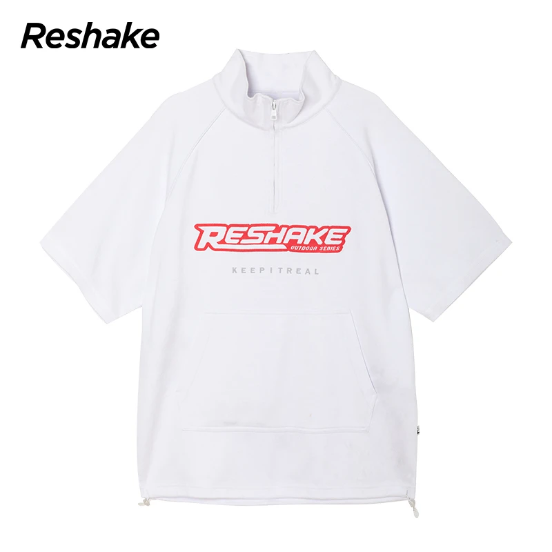 RESHAKE/后型格拉链套头图标透气短袖白色户外夏季潮流春夏运动