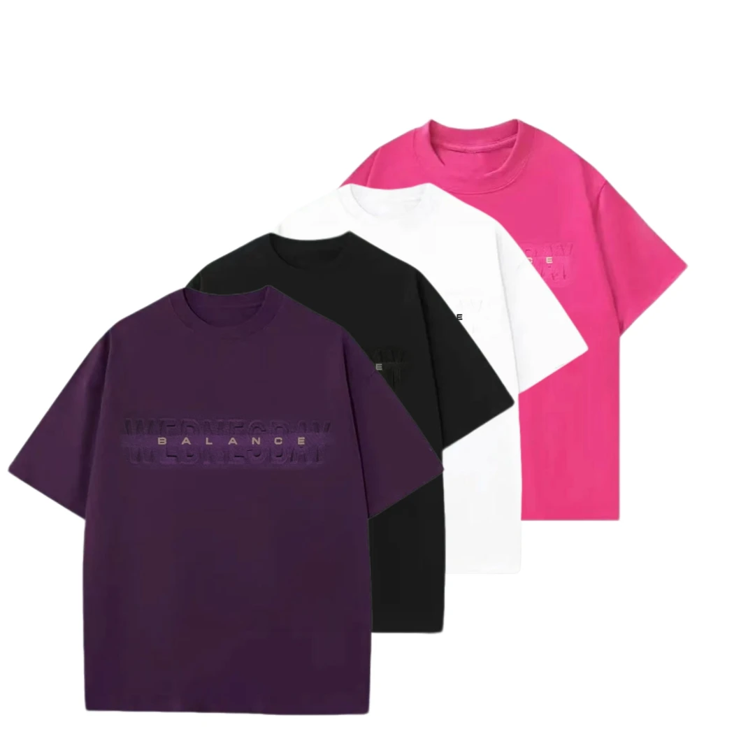 【钢印植绒字母】BAL重磅纯棉百搭T恤宽松落肩情侣款