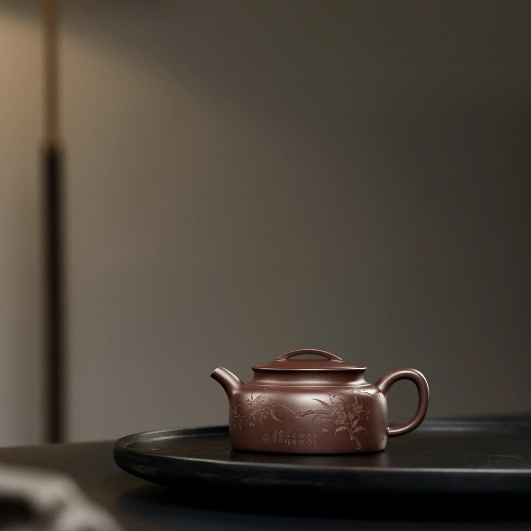 宜兴原矿极品老紫泥纯手工君澜汉瓦紫砂壶150cc，泡茶把玩两相宜