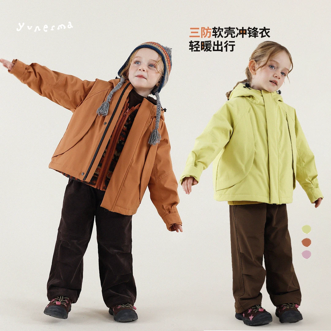 允儿妈女童杜邦三防连帽加棉冲锋衣儿童冬季短款棉服加厚防风衣潮