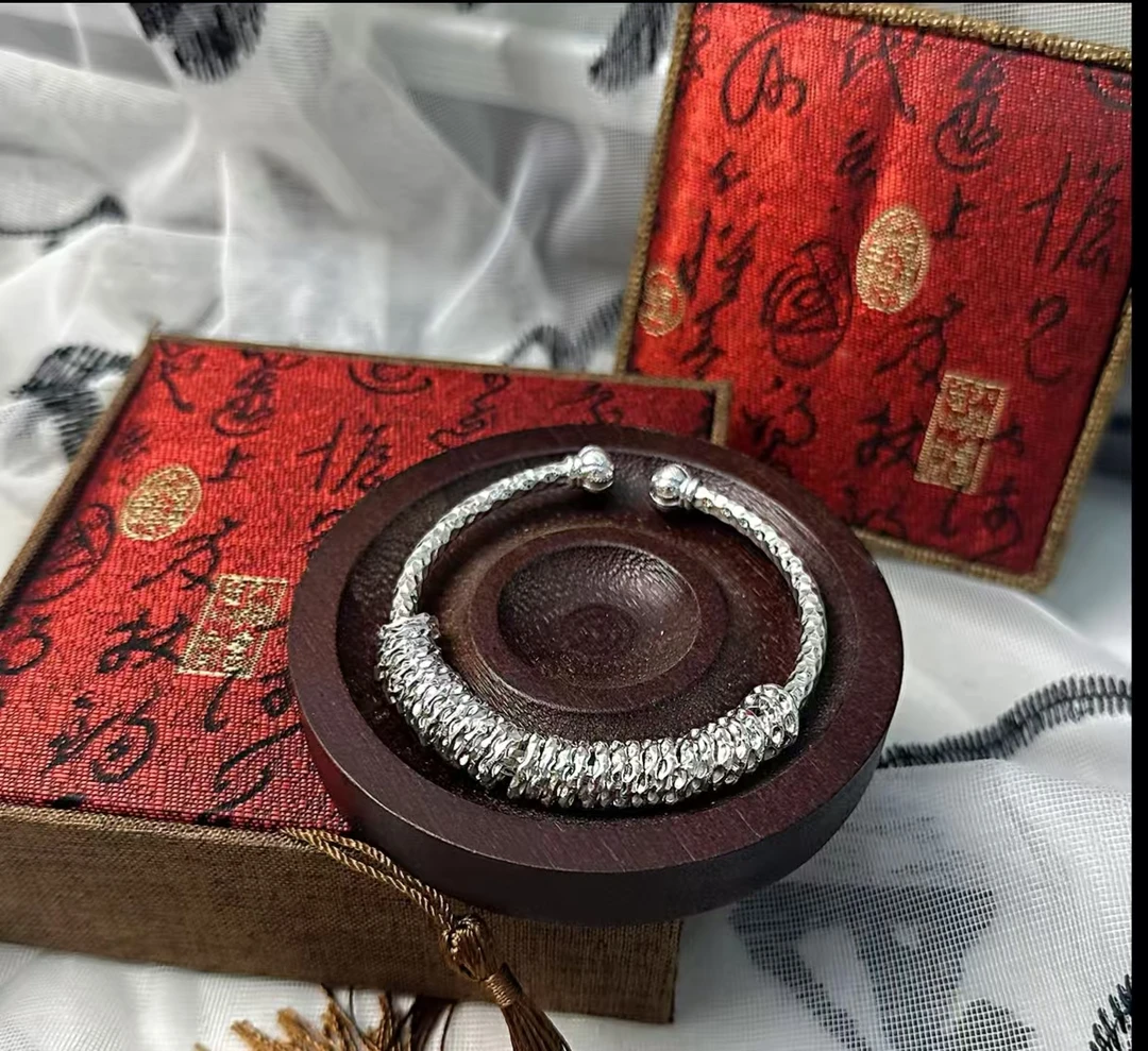 足银手镯 开口南瓜盘缠手镯足银999.9【A122】