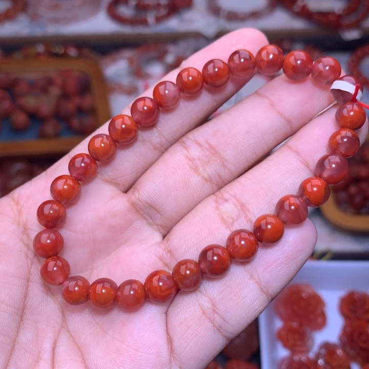 南红玛瑙未镶嵌珠宝半成品玫红火焰手串