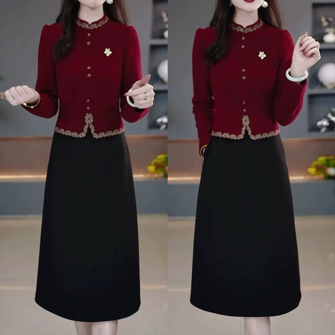 【衣雅严选】8085-1273#新款特惠加厚保暖气质显瘦款假两件连衣裙