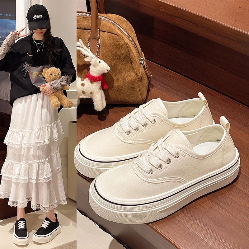 芒果黄厚底帆布鞋2025春夏新款百搭透气休闲板通勤女鞋平底板鞋子