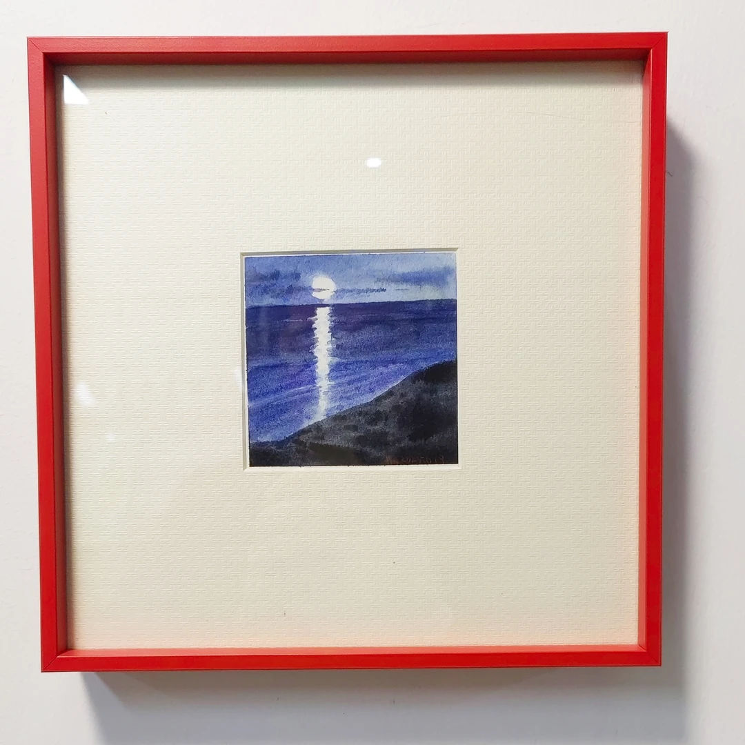 CR水彩的【夜月】原作 水彩收藏级画框尺寸 23.5*23.5 cm