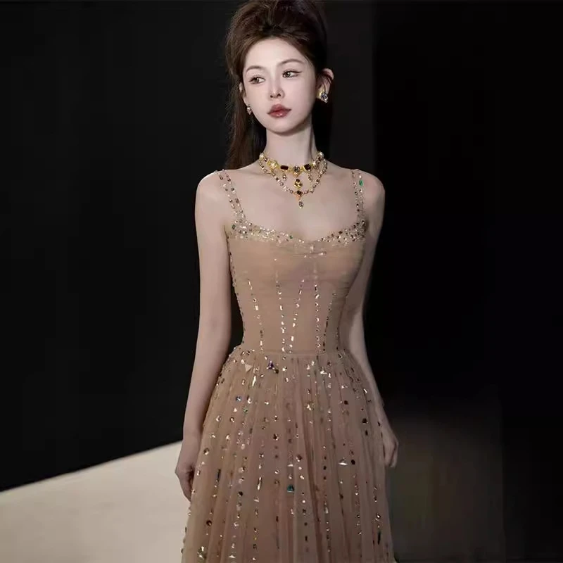 高端宴会小礼服女2025新款轻奢气质主持人吊带长裙高级名媛连衣裙