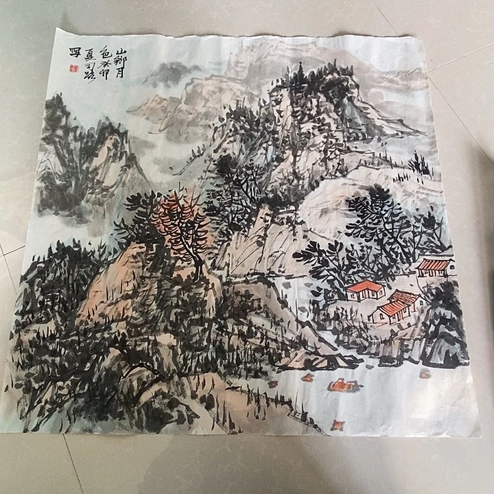 国画四尺斗方手绘山水