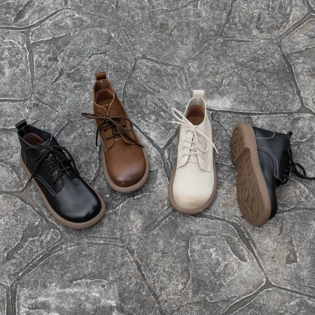 2025磨砂圆头秋冬系带秋季简约风短靴平底厚底休闲女靴22-117