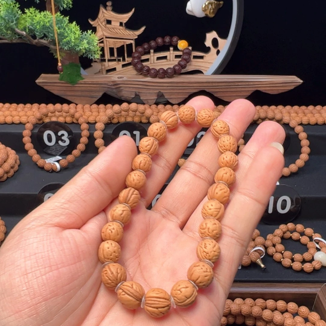 老***条文玩核桃手串精品野生桃核手串小金豆
