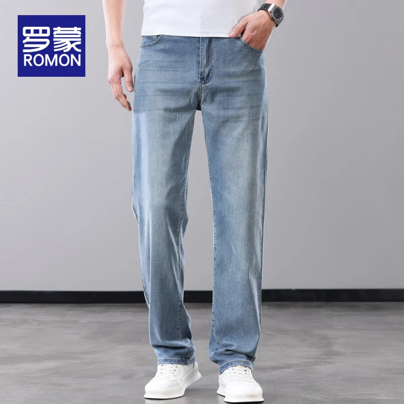 罗蒙夏季薄款天丝牛仔裤男款爆款2025新款男士直筒冰感透气裤子男
