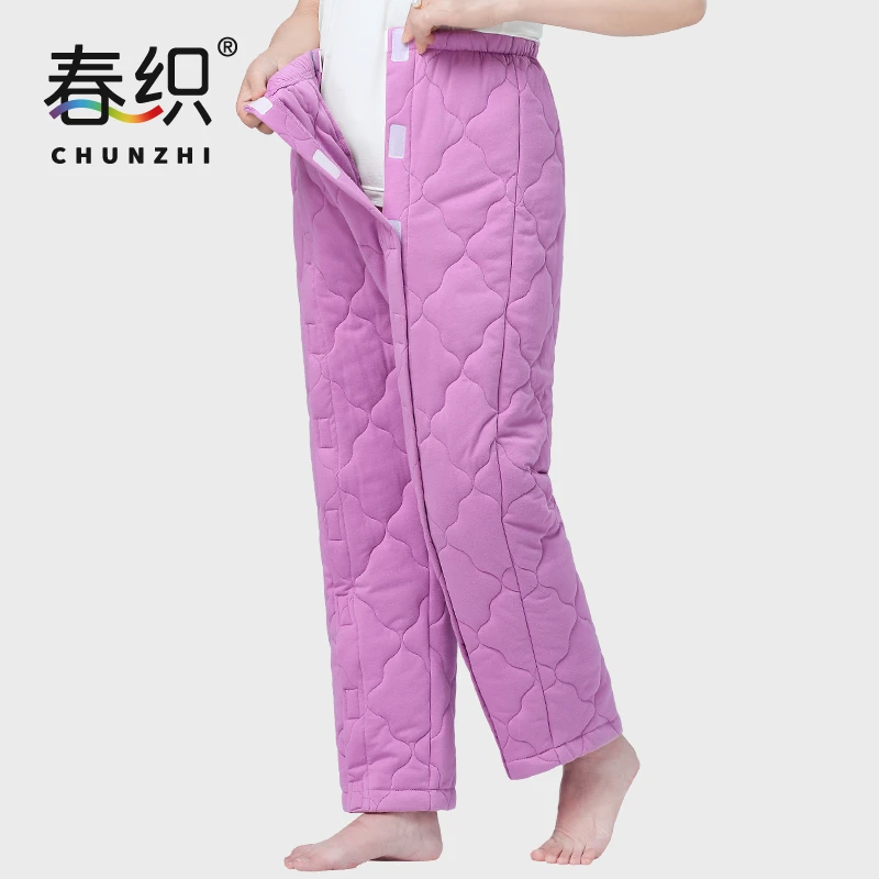 女士夹棉加厚冬季保暖易穿脱睡裤骨折病人恢复护理侧开老人防寒裤