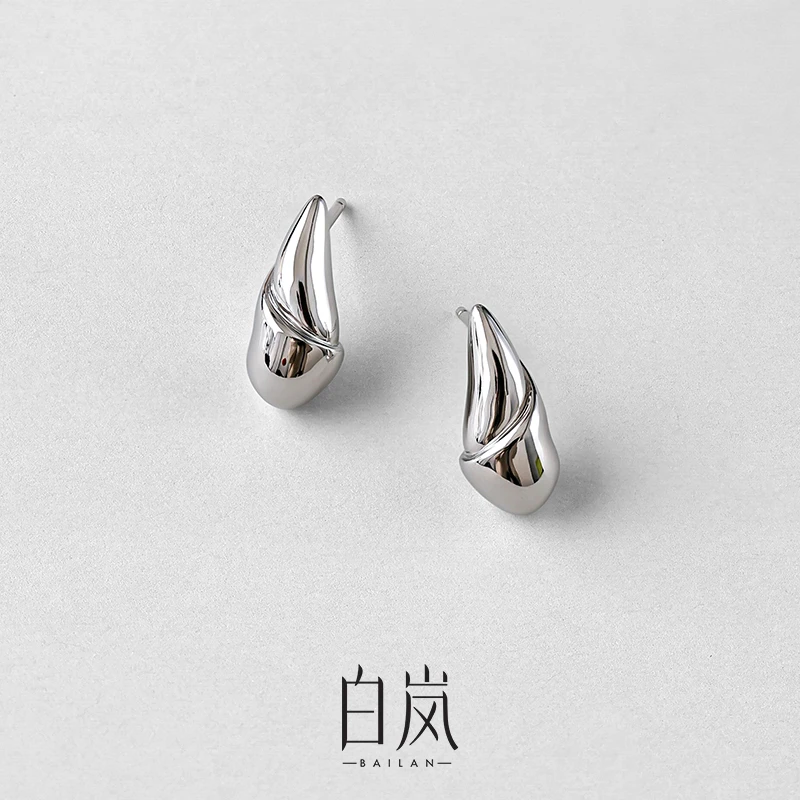 925银耳饰 白岚新芽耳钉女2025新款简约百搭设计感小众耳环ED4197