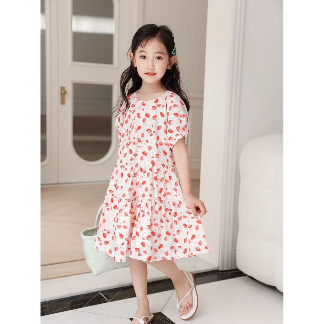 82306夏季新款儿童纯棉印花甜美清新短袖女童公主连衣裙82306