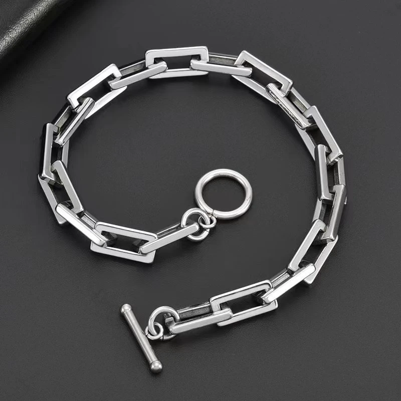 钛钢项链 新款方扣潮流钛钢手链男钛钢古巴链方形链加粗项链