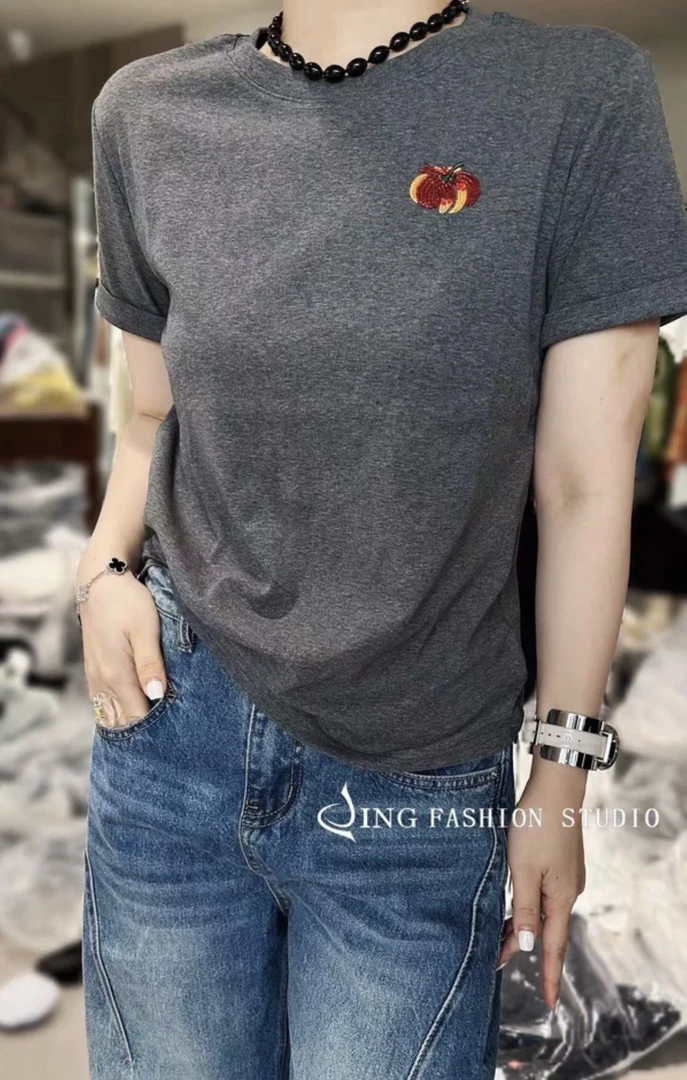 《忘不掉南瓜T》新款202599圆领短袖T恤女装洋气宽松百搭重工上衣