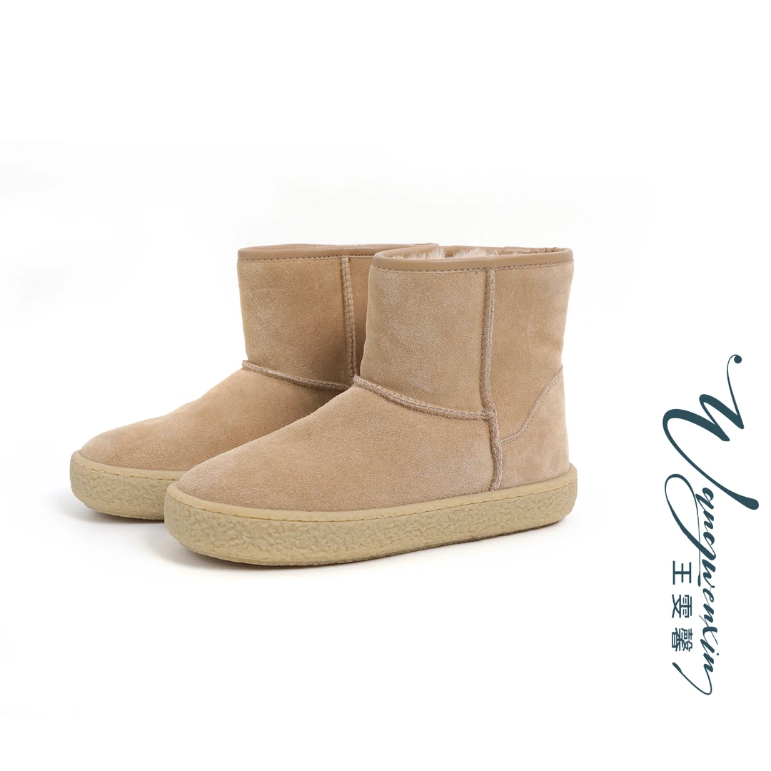 【王雯馨】“雪绵绵”冬季极简保暖中筒牛反绒拼接羊皮毛一体雪地靴