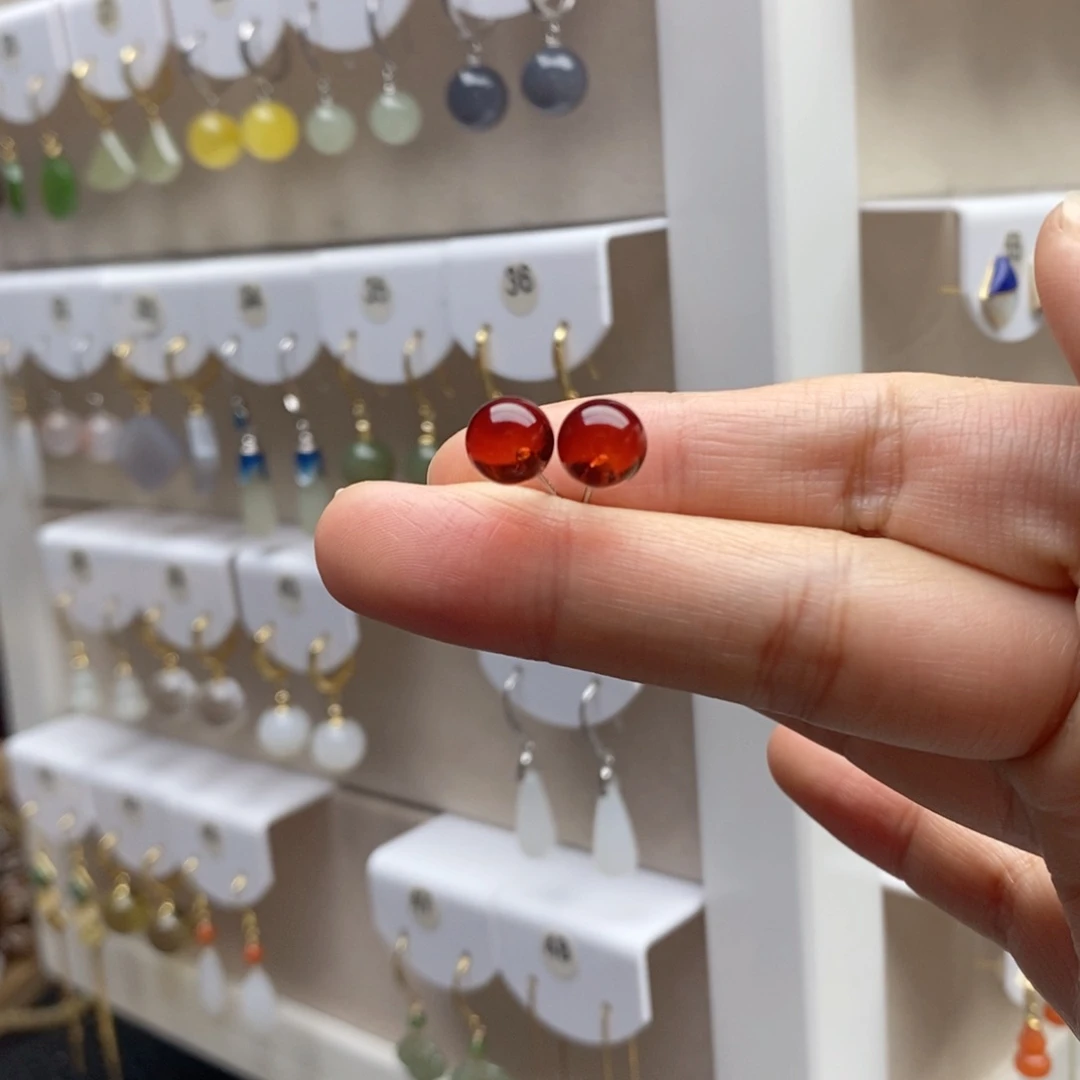 血珀银S925镶嵌耳饰