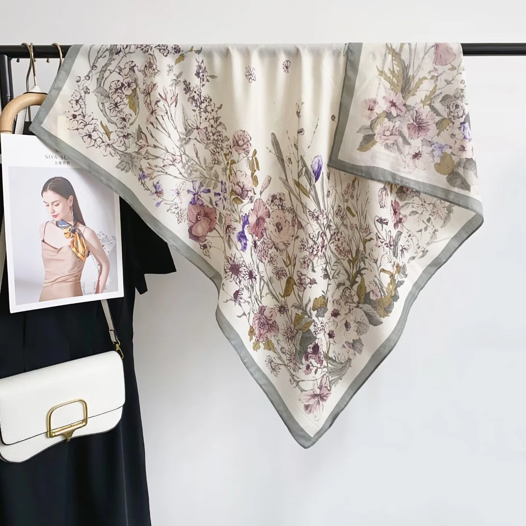 A33上海故事百花齐放-紫纱巾90*90女士时尚轻奢围巾百搭大方巾