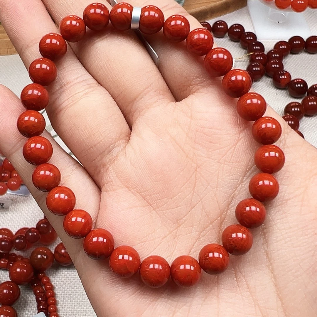 南红玛瑙未镶嵌手串川料柿子红圆珠单圈手串