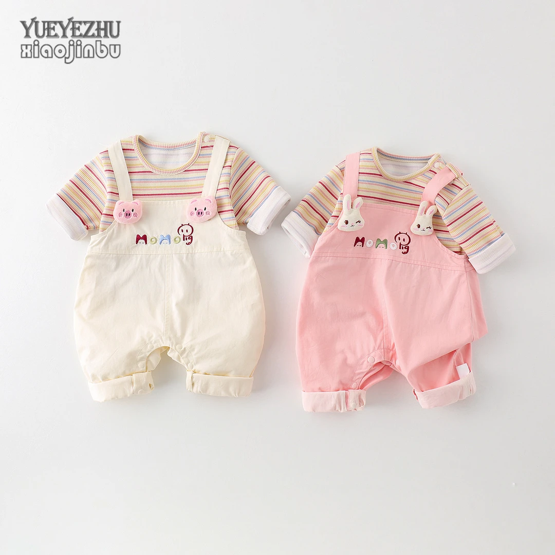 秋装婴儿衣服男女宝宝背带裤套装春秋长袖卡通可爱两件套秋季外出