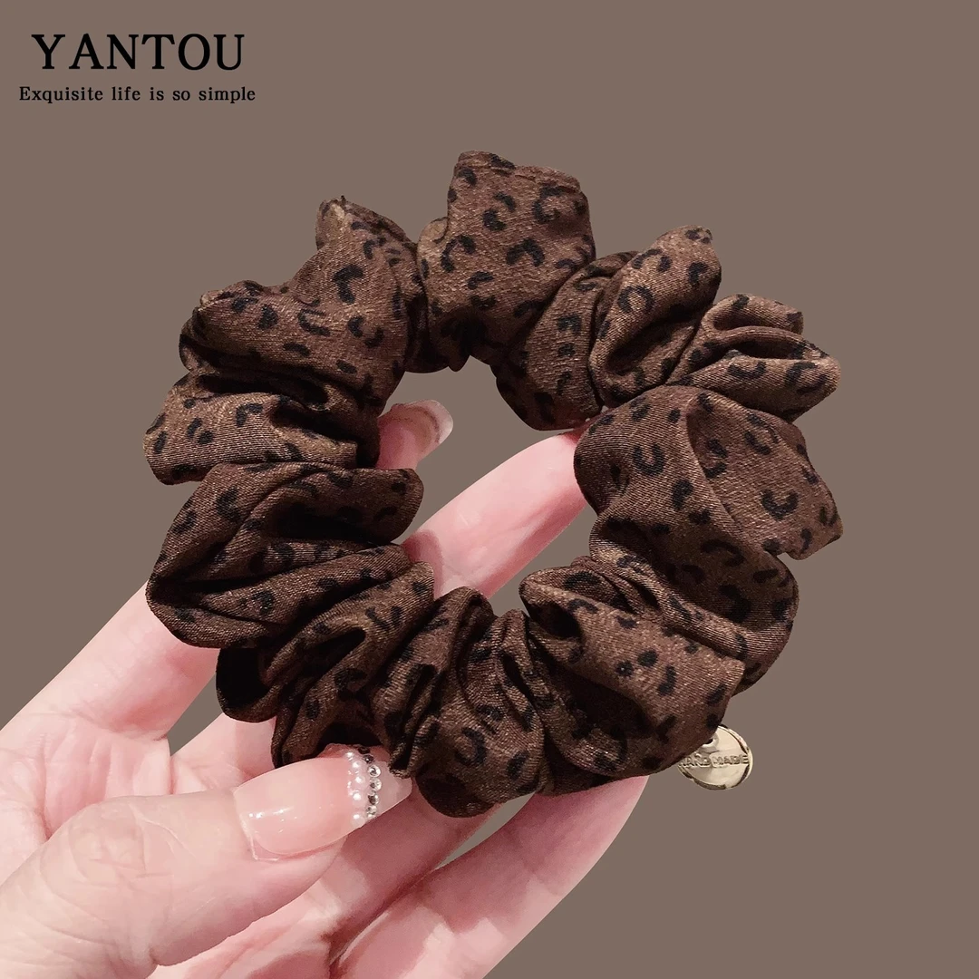 简约复古豹纹大肠发圈百搭时尚复古发绳咖色气质扎头发低丸子头绳