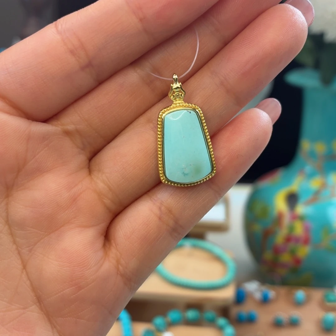 绿松石银S925镀金镶嵌颈饰