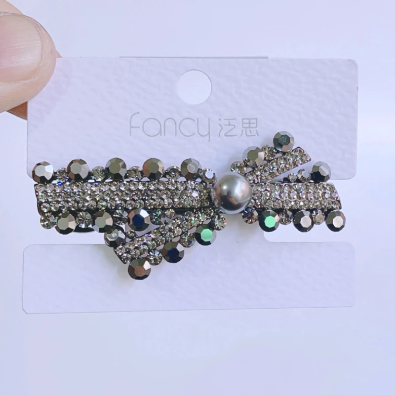 发饰水钻蝴蝶结中号弹簧夹发卡气质优雅妈妈后脑勺顶夹一字夹女