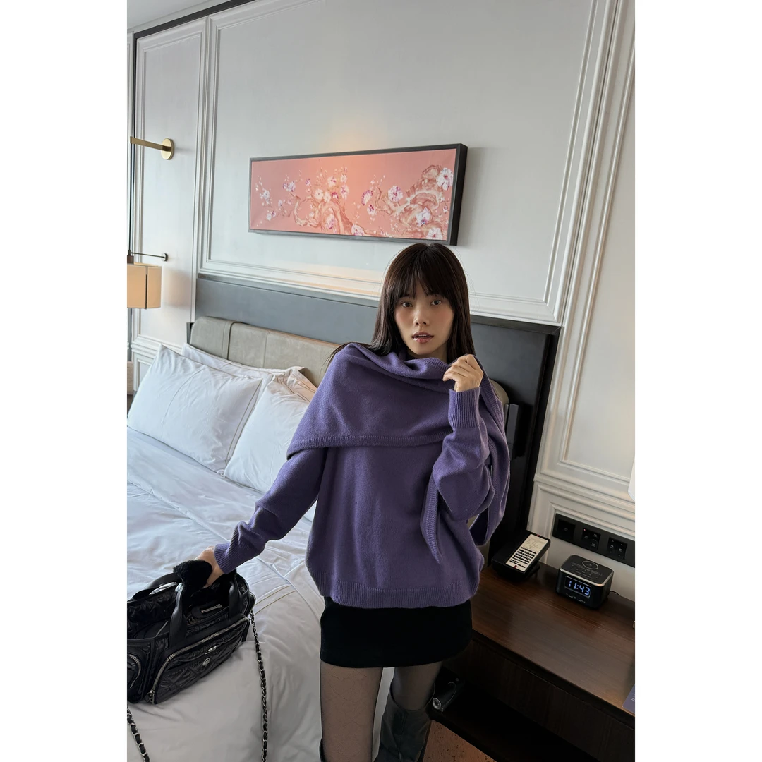 井迪儿【环游世界】知性慵懒风秋冬披肩围巾搭配针织长袖羊毛毛衣2