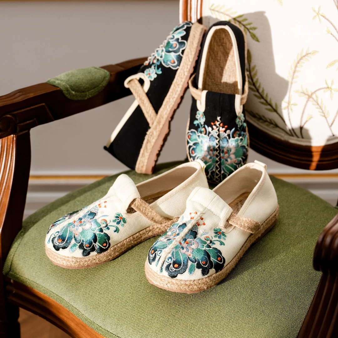 {青绿}绣花中口透气复古布鞋夏季平底鞋子古风汉服鞋绣花鞋休闲