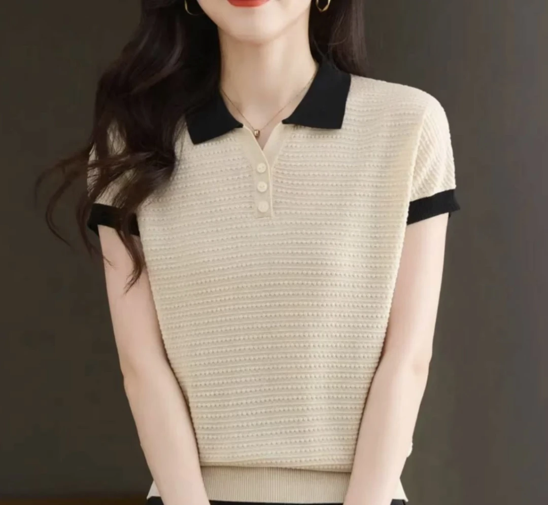 【黑方领】2025夏季新款时尚女翻领设计感百搭减龄显瘦上衣